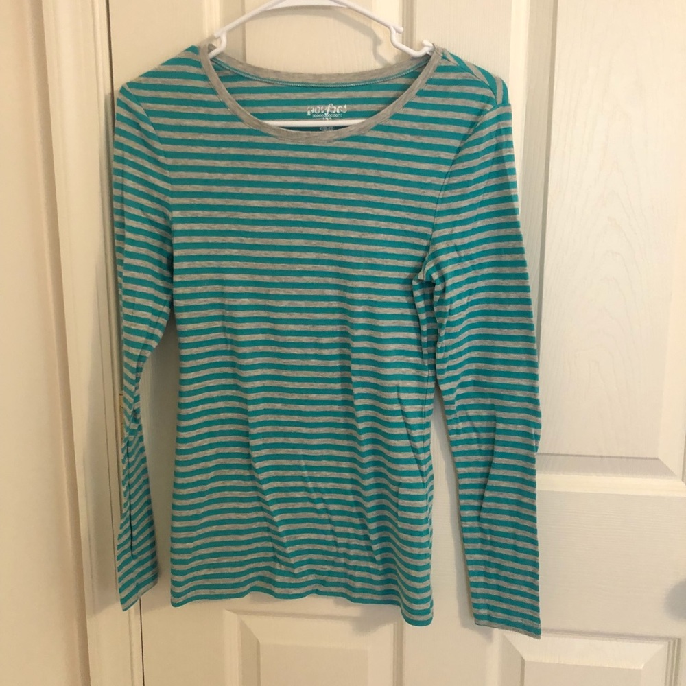 Old Navy Blue Gray Striped Perfect Tee Long Sleeve